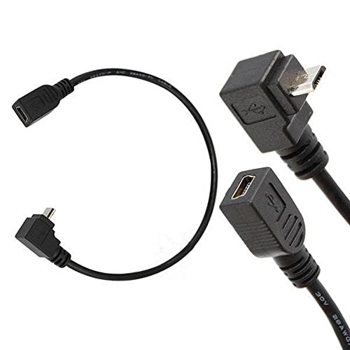 Micro USBケーブル Mini 5Pin (メス) - Micro USB (90度上向オス) 変換アダプタ キコネクタ付き 高速 480Mbpsのデータ転送同期リード 、Micro USB 延長ケーブル 25CM