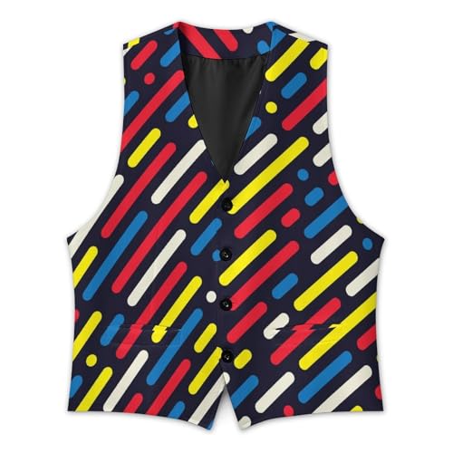 Colored Rounded Lines And Dots Men's Suit Vest Slim Fit V-Ncek Waistcoat Business Casual Vest3
