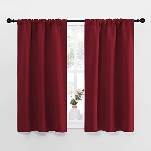 NICETOWN Burgundy Curtains Blackout Drape Panels - Lights Block Out Window Treatment Short Curtain Sets for Loft and Basement Decoration (Set of 2, 34 by 45-Inch)