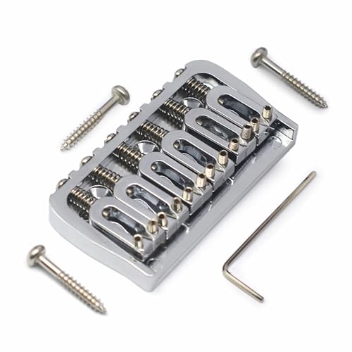 Amuic Fixed Bridge Tailpiece for 6 String Guitar, 72.8mm Hardtail Saddle Bridge for Strat/Tele Guitars Replacement (Chrome, For 6 Strings Guitar)