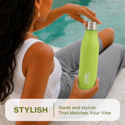 Image of CELLO Gem Stainless Steel Water Bottle for Daily Use 900 ml Green | Easy to Carry & Clean, Rust Proof Leak Proof Freezer & Fridge Safe Single Wall Steel Water Bottle for School Kids, Travel & Office