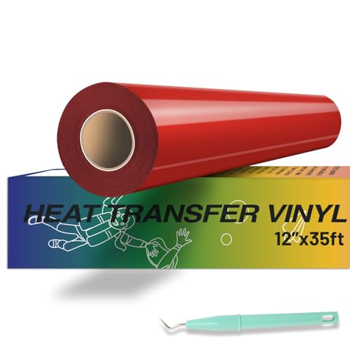 HTVRONT Heat Transfer Vinyl Red HTV Vinyl Rolls - 12' x 35ft Red Iron...