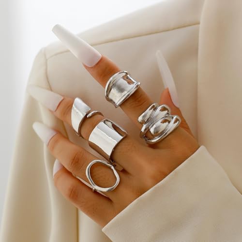 Image of Shining Diva Fashion Stylish Trendy Finger Rings Set for Women & Girls | Chunky Minimal Statement Ring Combos Modern Elegant Jewellery Collection