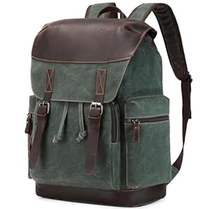 Nerlion Leather Backpack for Men Waxed Canvas Laptop Backpack 17.3 Inch Rucksack Vintage Travel Backpack (Green)