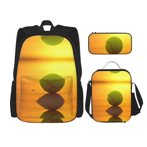DEXNEL Mochila de pelota de tenis con fiambrera, juego de 3 mochilas escolares a juego para aplicación universal, color negro, talla única, juego de mochila escolar, NEGRO, One Size, Juego de mochila