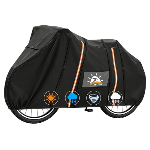 Zettum Full Bike Cover for 2 Bikes Stationary Bike Covers for Outside Storage Waterproof Outdoor & Heavy Duty, 600D PU Coating Bicycle Covers for 2 Bikes Mountain Bikes, Road Bike, Black