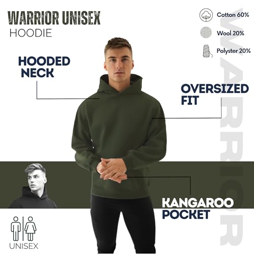 Image of FOURTH LINE Unisex Warrior Back Printed Oversized Hoodie for Men & Women | Loose Fit Graphic Printed Cotton Fleece Hooded Sweatshirt | Premium Full Sleeves Travel Hoodie