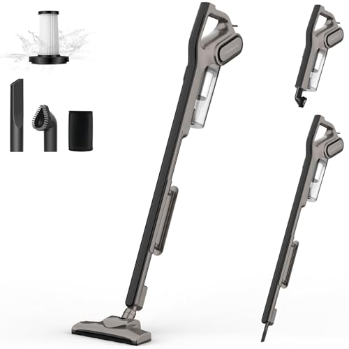 Deerma Staubsauger mit Kabel ohne Beutel Vacuum Cleaner 15KPa Stielstaubsauger 180° Drehung Stab Handstaubsauger Kabel Staubsauger Hartböden Tierhaare Auto Sauber, Grau