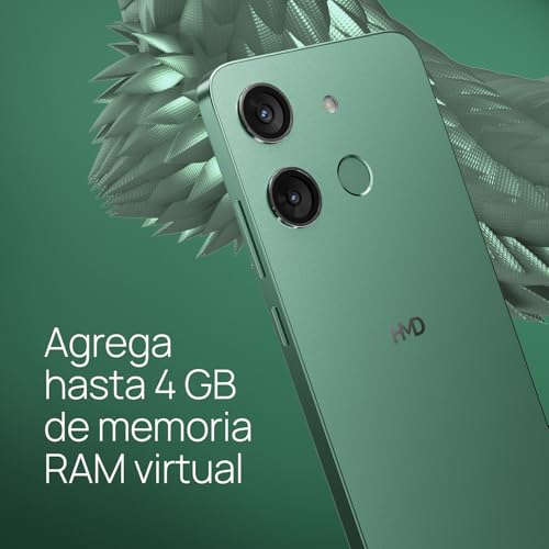 Image of HMD Aura | Dual Sim | 4 /128 GB | Unlocked Smartphone | Virtual RAM Memory | 2 Day Battery | 6.56 inch 60Hz Screen | 13 MP Dual Camera | International Version | Glacier Green
