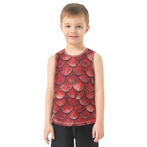 ALAZA Red Dragon Scale Animal Boy's Tank Tops Summer Sleeveless Quick Dry Sport Workout Athletic Casual T Shirts 3-15Y2