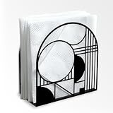 DOODLREAM Modern Geometric Decorative Black Metal Napkin Holder for Table, 5.3' x 4.9' x 1.9' Curves Straight Lines Standing Napkin Holder for Home Kitchen Restaurant Picnic Coffee Bar Dining Room