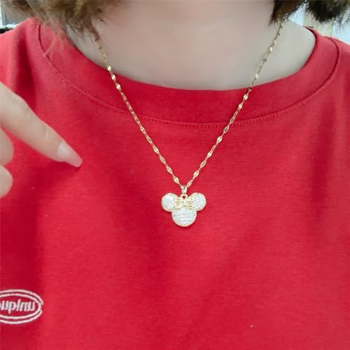 Dainty CZ Lady Mouse Pendant Necklace for Women Teen Girls Surgical Stainless Steel Hypoallergenic Crystal Choker Chain Necklace Adjustable Comfortable Cute Birthday Holiday Jewelry Gifts 18inch4