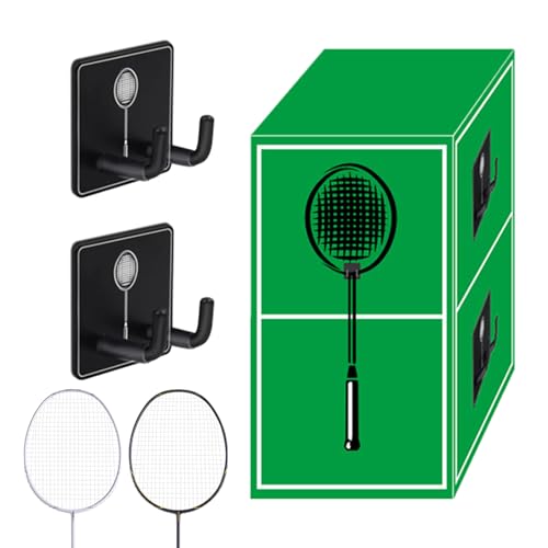 Percha para raquetas de bádminton – 2 soportes de exhibición duraderos para raquetas de bádminton | Gancho de almacenamiento montado en la pared | Organizador de raquetas de acero inoxidable perfecto