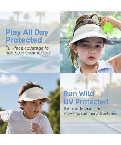 Image of SMILEYWORLD Kids Sun Visor Hats for Girls Boys, UPF 50+ Adjustable Cooling Sports Hat, Packable Visor for Tennis, Pickleball