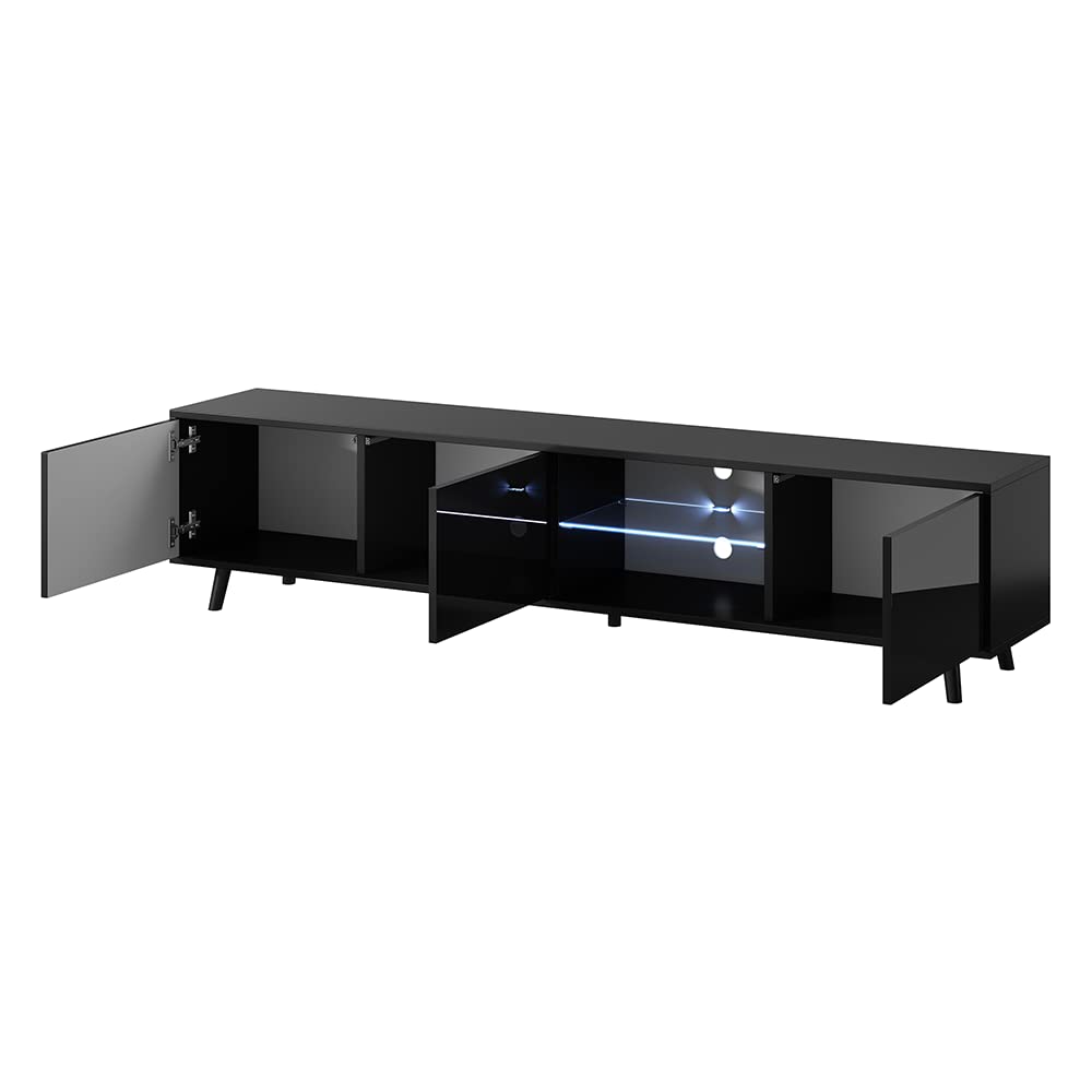 Selsey Meuble TV, Schwarz Matt/Schwarz Hochglanz, 175 x 31,3 x 40,5 cm 5903025294575
