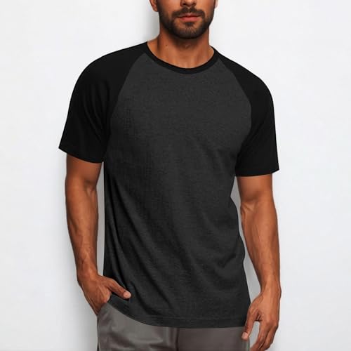 Men's Two Color Blocked Pullover Tee Shirts Casual Sports T-Shirt Tops Short Sleeve Round Neck Tshirts Cloth - Image 3