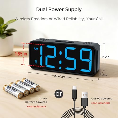 Image of Peakeep Small Mini Digital Alarm Clock Battery Operated for Bedroom Travel, 1.65 inch Numbers Large Display Cordless Clock for Beside Seniors Elderly, Auto Manual Dimmers, 5 Levels Volume