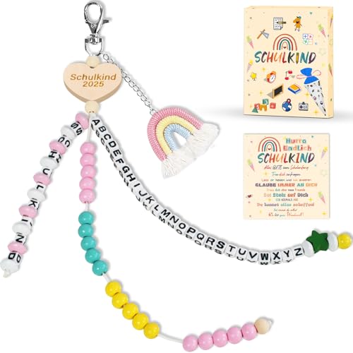 KUPITM6 Rechenkette Geschenk Einschulung Mädchen, Glücksbringer Schulanfang, Schlüsselanhänger Glücksbringer Schultüte Füllung, Schulanfang Geschenke mit Grußkarte Geschenkbox