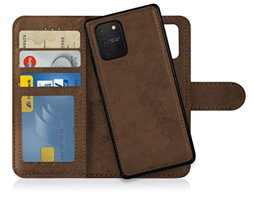MyGadget Flip Case pour Samsung Galaxy S10 Lite - Coque Clapet détachable magnétique PU Cuir Support - Housse Portefeuille Book Cover Marron