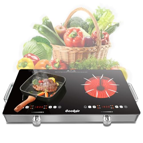 Comparison: Ceramic Stove Top 10 Cooksir 2 Burner Electric Cooktop - 24 Inch Portable Electric Stove Top 110V, 2000W Countertop Double Burner Ceramic Cooktop with LCD Control Panel, Child Lock, Timer, Knob Control with Outlet Plug