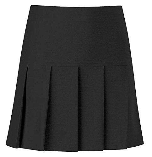 LUXE DIVA Uniforme escolar para niñas y mujeres, falda escolar plisada con cremallera y cintura caída, falda plisada formal en negro, gris y azul marino, Negro, 7-8 Años Cover