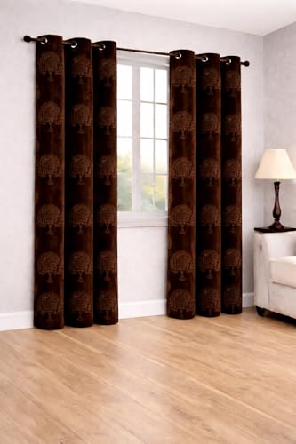 Image of Velvet Long Door Curtains 9 Feet Set of 2 | Solid |Thermal Insulated Parda |Eyelet Ring Curtain for Living Room, Bedroom & Study|(152 x 274 cm, Coffee)|Perfect for Home Decor (Coffee, 9)