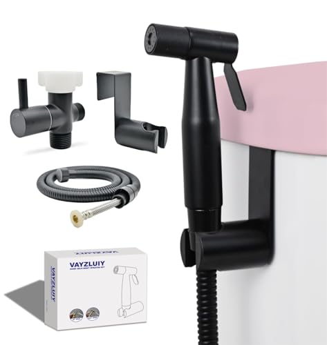 Vayzluiy Handheld Toilet Bidet Sprayer for Toilet-Adjustable Water Pressure Control with Bidet Hose for Feminine Wash Stainless Steel Brushed Nickel Cloth Diaper for Baby Wash (Matte Black 1)