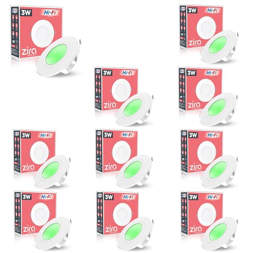 Image of elleys' ZIRA 3W LED Down Light (Green Light) Round Recessed Ceiling LED Light | Cut Out- 45 mm | BIS Certified & 4KV Surge Protection pop Lights for Ceiling (3W, Pack of 10)