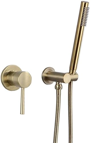 GMWARDDF Set Miscelatore Doccia per Bagno Set Doccia per Bagno in Ottone Dorato Spazzolato Miscelatore per Acqua Calda e Fredda a Parete con doccetta Set Rubinetto Doccia, Oro
