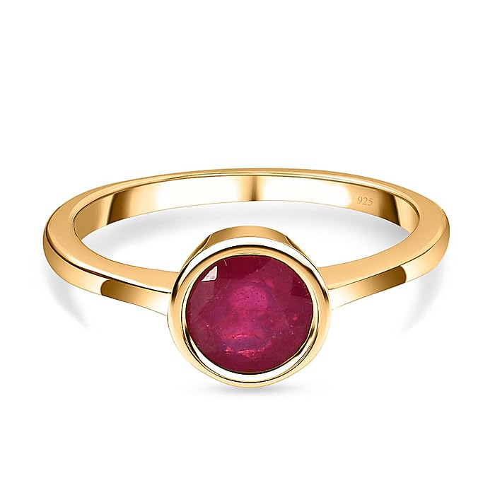 GOLDHARTZ African Ruby July Birthstone Bezel set Solitaire Ring in 18K Yellow Gold Vermeil Overlay Sterling Silver for Women | 12 Birthstones | Best Gift for Her (GH0173G-Ruby Ring_12) (B0D3D92W63) Amazon Price History, Amazon Price Tracker