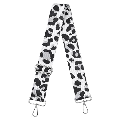 Image of uxcell Purse Strap Replacement, 31-51inch Adjustable Polyester Leopard 2inch Wide Crossbody Shoulder Strap for Handbag Guitar(White, Silver Buckle)