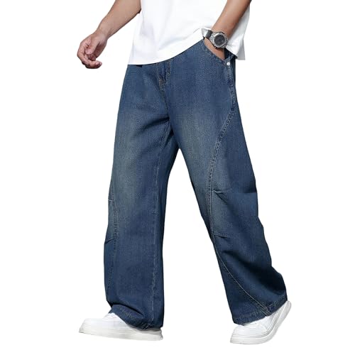 Mens Baggy Jeans Y2k Wide Leg Loose Fit Jeans Irregular Sutures Streetwear Denim Washed Hip Hop Pants