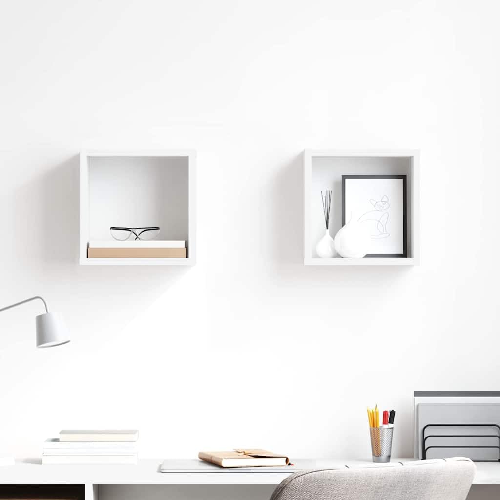 vidaXL 2X Etagères Cube Murales Etagères Suspendues Etagères Flottantes Salon Chambre Salle de Séjour Maison Intérieur Blanc 26x15x26 cm
