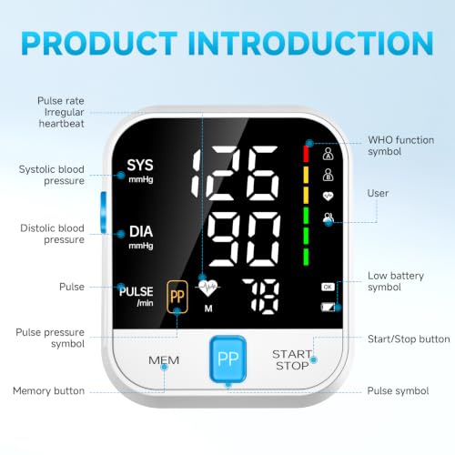 Image of Blood Pressure Monitor Upper Arm Automatic Digital BP Monitor with Large LED Backlit Display, Adjustable Wide Cuff 8.6 inch-15.6 inch,Dual User, Home Blood Pressure Machine with Storage Bag