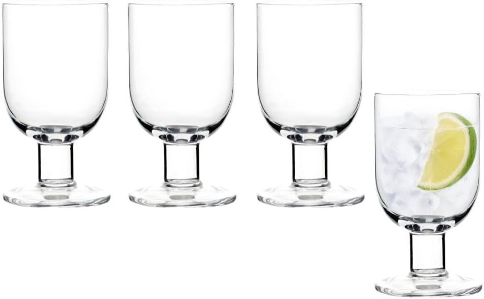 QUALIA Everyday Drinking Glasses Set of 4, Goblets Glassware, Iced Tea Glasses, Lead-Free Clear Drink Cups Crystal Glasses Drinking Set, Housewarming Gifts For Women, (Clear, 18, Fluid Ounces)