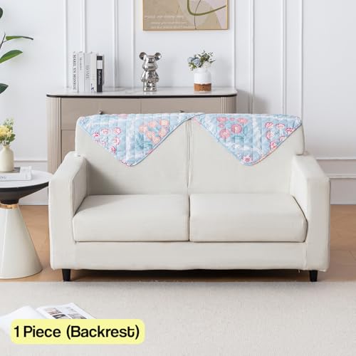 Image of House of Quirk 'Mughal Series' Printed Quilted Sofa Cover for 1 /2 /3 /4 Seater - Anti-Slip, Washable Couch Protector Slipcover (Backrest, Gulshan Sky, 50x70 cm)