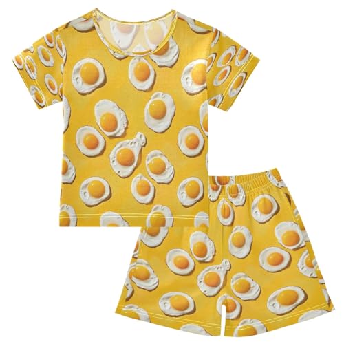 Egg Yellow Kids Pjs Set Boys Girls Summer Short-Sleeve Sleepwear Pajamas 2PCS
