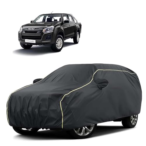 Image of Sulfar 100% Water Resistant Car Body Cover Compatible with Mirror for Isuzu Hi-Lander (Triple Stitched, Full Bottom Elastic, Dark Grey Tafetta with Yellow Piping)