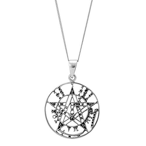 81Stgeneration Women's Men's 925 Sterling Silver Tetragrammaton Pentagram Pendant Necklace, 18" #TOP26
