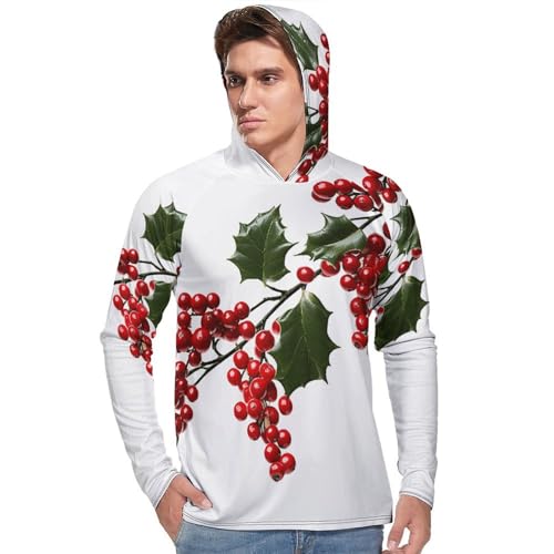 Men's Sun Shirts UPF 50+ Rash Guard Long Sleeve Sun Protection Hoodie Holly Berry Branches Lightweight Shirt 2XL2