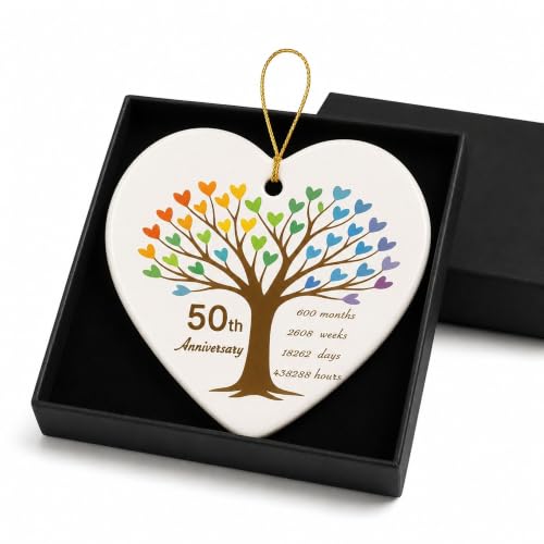 JNSVIEA 50th Wedding Anniversary Heart Ornament: Double-Sided Ceramic Gift