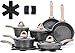 JEETEE Zestaw garnków i patelni kuchennych nieprzywierające, indukcyjne zestawy naczyń do gotowania z granitu 18 sztuk z patelnią, rondem, patelnią do smażenia, garnki do gotowania, bez PFOA, (szary, zestaw naczyń 18 szt.)