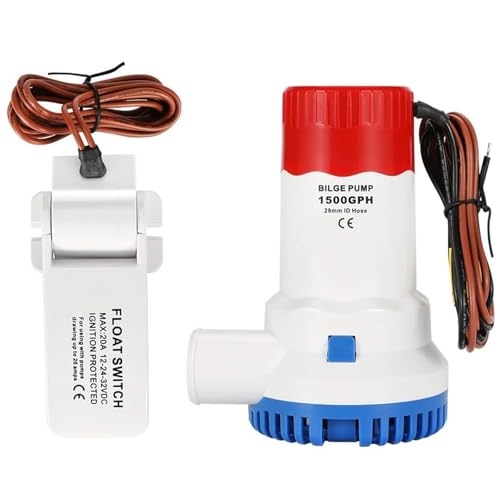 AIRTAK Bilge Pump for Boat DC12V 1500GPH Small Bilge Pump 12 Volt Electric Water Pump Low Noise with The Switch
