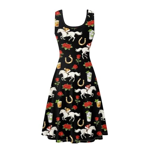 Image of Women Stylish Tank Dresses Sleeveless Round Neck Midi Casual Dress with Pocket for Summer