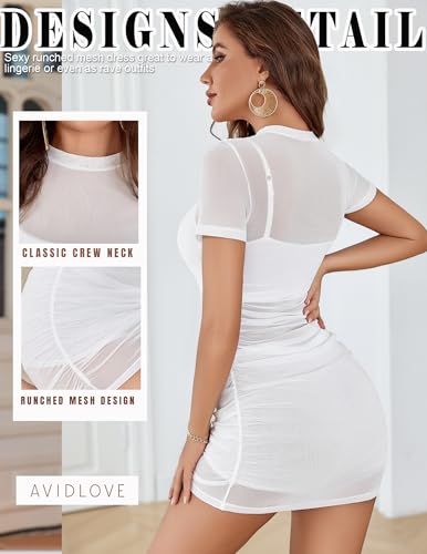 Image of Avidlove Women's Mesh Dress Sheer Lingerie Dresses Mock Neck Party Clubwear