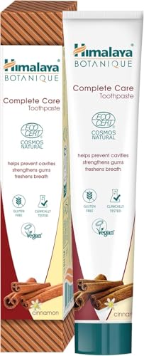 Himalaya Ecocert Cosmos Natural Certified Botanique Complete Care Herbal Toothpaste con Attivi Bio, al gusto di cannella, combatte la placca, rinfresca l'alito, senza fluoro, 75 ml