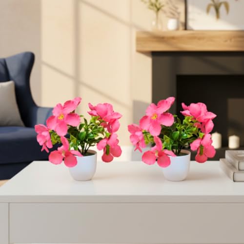 Image of fancymart Artificial Real Touch Flower Plant with Pot (Pack of 2), 16 cm Height, Decorative Faux Floral Plant for Home, Office, Living Room, Bedroom, Table & Shelf Decor