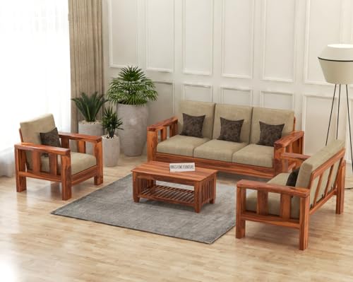 Image of Sheesham Wooden 6 Seater Sofa Set for Living Room | Solid Wood Sofa | Rosewood Sofa Set for Home & Office | Lounge (Honey, 6 Seater)