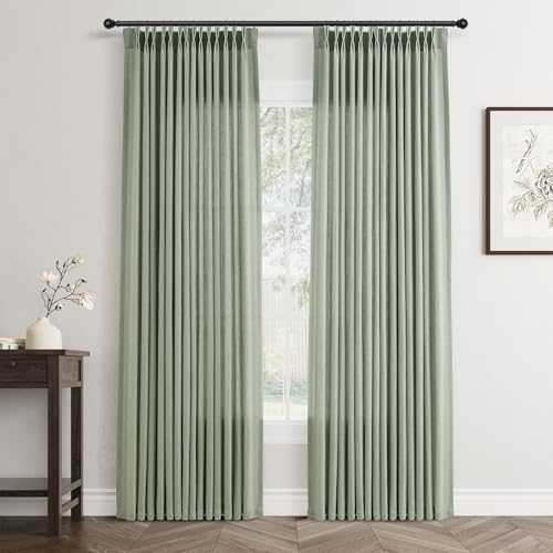 Jowels Light Sage Pinch Pleated Linen Curtains 96 Inches Long