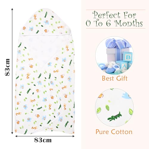 Image of Kuber Industries Soft & Absorbant Cotton Hooded Towels for New Born Baby | Wrapping Bath Towel for 0-12 Months | 83x83 cm | Animal Print-White